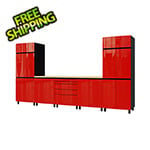 Contur Cabinet 12.5' Premium Cayenne Red Garage Cabinet System with Butcher Block Tops