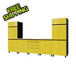 Contur Cabinet 12.5' Premium Vespa Yellow Garage Cabinet System with Butcher Block Tops