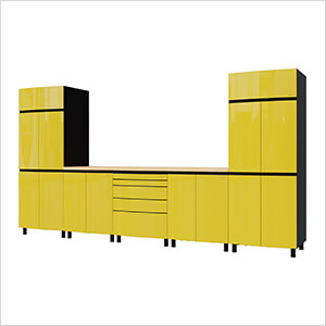 12.5' Premium Vespa Yellow Garage Cabinet System with Butcher Block Tops