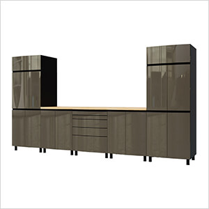 12.5' Premium Terra Grey Garage Cabinet System with Butcher Block Tops