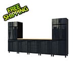 Contur Cabinet 12.5' Premium Karbon Black Garage Cabinet System with Butcher Block Tops