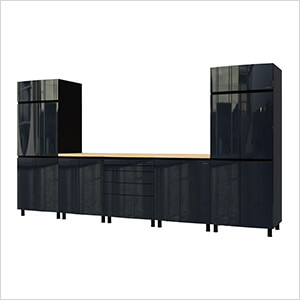 12.5' Premium Karbon Black Garage Cabinet System with Butcher Block Tops