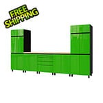 Contur Cabinet 12.5' Premium Lime Green Garage Cabinet System with Butcher Block Tops