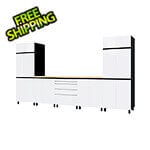 Contur Cabinet 12.5' Premium Alpine White Garage Cabinet System with Butcher Block Tops