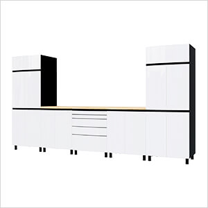 12.5' Premium Alpine White Garage Cabinet System with Butcher Block Tops
