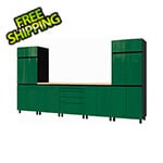 Contur Cabinet 12.5' Premium Racing Green Garage Cabinet System with Butcher Block Tops