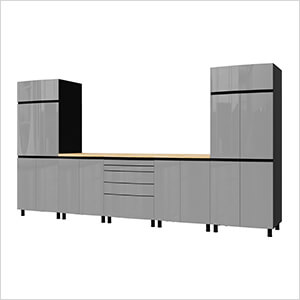 12.5' Premium Lithium Grey Garage Cabinet System with Butcher Block Tops