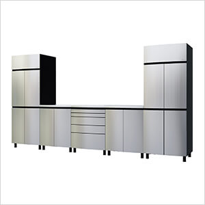 12.5' Premium Stainless Steel Garage Cabinet System with Stainless Steel Tops
