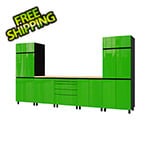 Contur Cabinet 12.5' Premium Lime Green Garage Cabinet System with Stainless Steel Tops