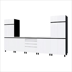 12.5' Premium Alpine White Garage Cabinet System with Stainless Steel Tops