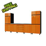 Contur Cabinet 12.5' Premium Traffic Orange Garage Cabinet System with Stainless Steel Tops