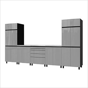 12.5' Premium Lithium Grey Garage Cabinet System with Stainless Steel Tops