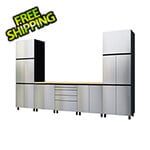 Contur Cabinet 12.5' Premium Stainless Steel Garage Cabinet System with Butcher Block Tops