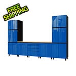 Contur Cabinet 12.5' Premium Santorini Blue Garage Cabinet System with Butcher Block Tops