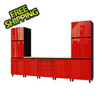 Contur Cabinet 12.5' Premium Cayenne Red Garage Cabinet System with Butcher Block Tops