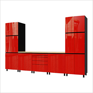 12.5' Premium Cayenne Red Garage Cabinet System with Butcher Block Tops