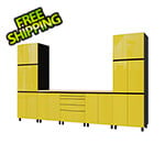 Contur Cabinet 12.5' Premium Vespa Yellow Garage Cabinet System with Butcher Block Tops