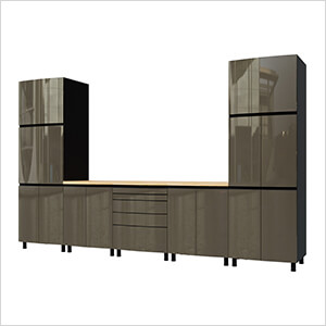 12.5' Premium Terra Grey Garage Cabinet System with Butcher Block Tops