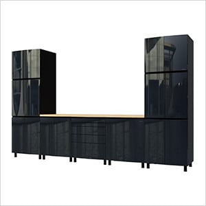 12.5' Premium Karbon Black Garage Cabinet System with Butcher Block Tops