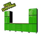 Contur Cabinet 12.5' Premium Lime Green Garage Cabinet System with Butcher Block Tops