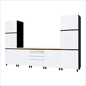 12.5' Premium Alpine White Garage Cabinet System with Butcher Block Tops