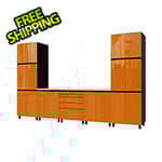 Contur Cabinet 12.5' Premium Traffic Orange Garage Cabinet System with Butcher Block Tops