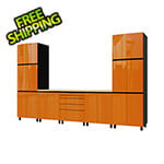 Contur Cabinet 12.5' Premium Traffic Orange Garage Cabinet System with Butcher Block Tops