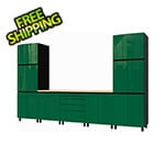 Contur Cabinet 12.5' Premium Racing Green Garage Cabinet System with Butcher Block Tops