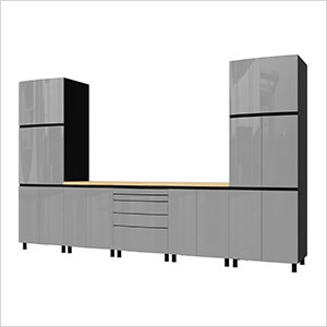 12.5' Premium Lithium Grey Garage Cabinet System with Butcher Block Tops