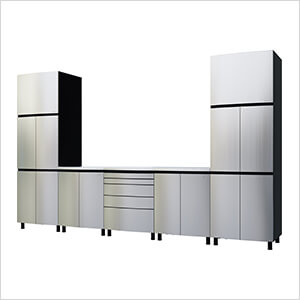 12.5' Premium Stainless Steel Garage Cabinet System with Stainless Steel Tops