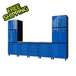 Contur Cabinet 12.5' Premium Santorini Blue Garage Cabinet System with Stainless Steel Tops