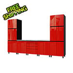 Contur Cabinet 12.5' Premium Cayenne Red Garage Cabinet System with Stainless Steel Tops
