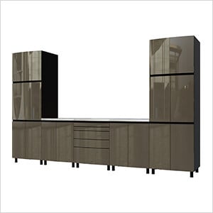 12.5' Premium Terra Grey Garage Cabinet System with Stainless Steel Tops