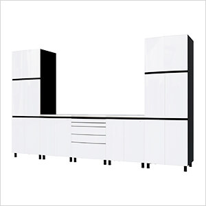 12.5' Premium Alpine White Garage Cabinet System with Stainless Steel Tops