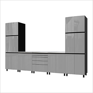 12.5' Premium Lithium Grey Garage Cabinet System with Stainless Steel Tops