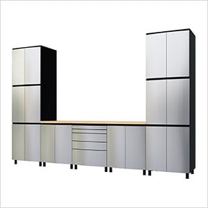 12.5' Premium Stainless Steel Garage Cabinet System with Butcher Block Tops