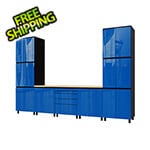 Contur Cabinet 12.5' Premium Santorini Blue Garage Cabinet System with Butcher Block Tops