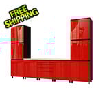 Contur Cabinet 12.5' Premium Cayenne Red Garage Cabinet System with Butcher Block Tops