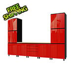 Contur Cabinet 12.5' Premium Cayenne Red Garage Cabinet System with Butcher Block Tops