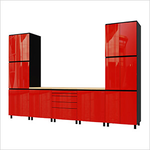 12.5' Premium Cayenne Red Garage Cabinet System with Butcher Block Tops