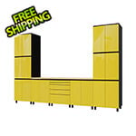 Contur Cabinet 12.5' Premium Vespa Yellow Garage Cabinet System with Butcher Block Tops