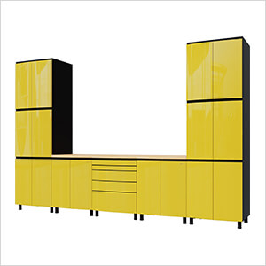 12.5' Premium Vespa Yellow Garage Cabinet System with Butcher Block Tops