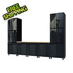 Contur Cabinet 12.5' Premium Karbon Black Garage Cabinet System with Butcher Block Tops