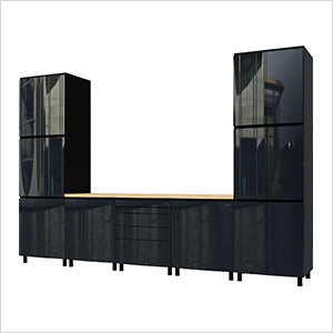 12.5' Premium Karbon Black Garage Cabinet System with Butcher Block Tops