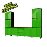 Contur Cabinet 12.5' Premium Lime Green Garage Cabinet System with Butcher Block Tops