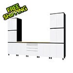 Contur Cabinet 12.5' Premium Alpine White Garage Cabinet System with Butcher Block Tops