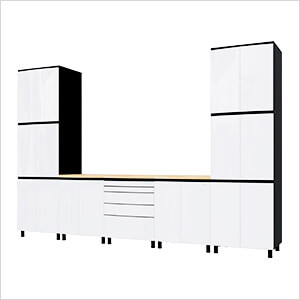 12.5' Premium Alpine White Garage Cabinet System with Butcher Block Tops