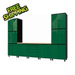 Contur Cabinet 12.5' Premium Racing Green Garage Cabinet System with Butcher Block Tops