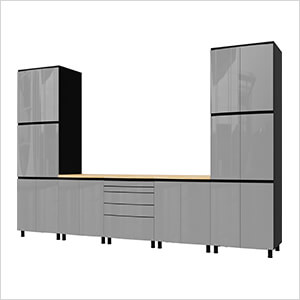 12.5' Premium Lithium Grey Garage Cabinet System with Butcher Block Tops