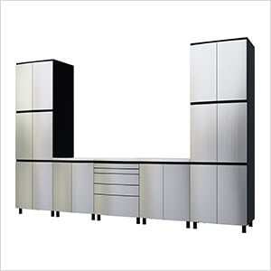 12.5' Premium Stainless Steel Garage Cabinet System with Stainless Steel Tops